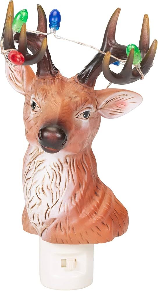 Holiday Deer With Blinking Light Antlers 8.75 Inch Acrylic Plug-in Bubble Night Light | Amazon (US)