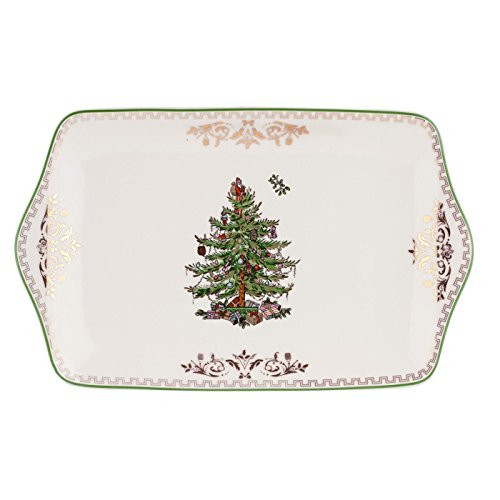 Spode Christmas Tree Gold Dessert Tray - 12" Fine Porcelain Festive Serving Platter with Red Ribbons, Holiday Collectible Dish for Entertaining & Desserts - Winter Holiday Serveware Gift | Amazon (US)