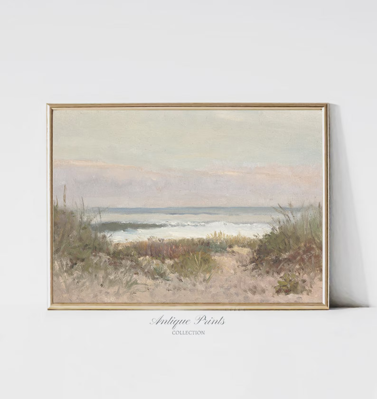 Neutral Seascape Printable Vintage Wall Art, Pastel Coastal Antique Print, Beach Oil Painting, Be... | Etsy (US)