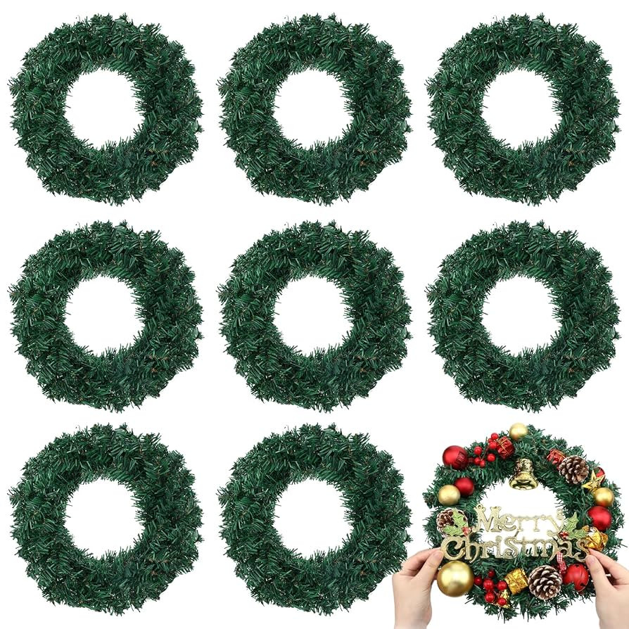 Zeyune Christmas DIY Green Wreath 14 Inch Artificial Christmas Wreaths Faux Plain Wreaths for Dec... | Amazon (US)