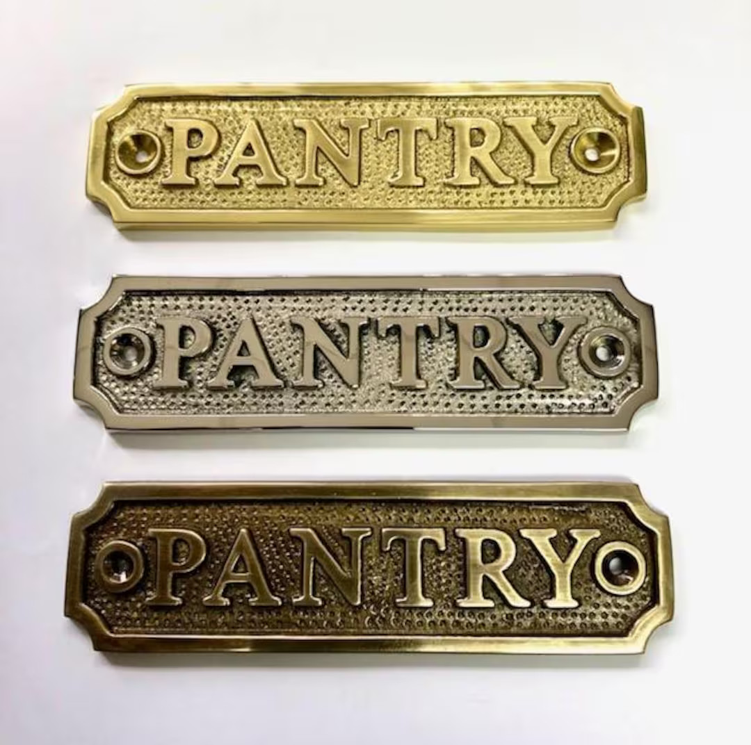 Pantry Solid Brass Door Sign Plaque Available in Three Finishes Nickel, Antique Bronze or Polishe... | Etsy (US)