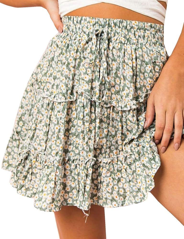 Relipop Women's Flared Short Skirt Polka Dot Pleated Mini Skater Skirt with Drawstring (T3, X-Lar... | Amazon (US)