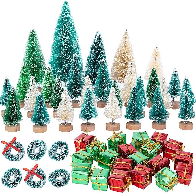 Iceyyyy 56 Pcs Artificial Mini Christmas Trees Set - Miniature Sisal Frosted Christmas Trees Bott... | Amazon (US)