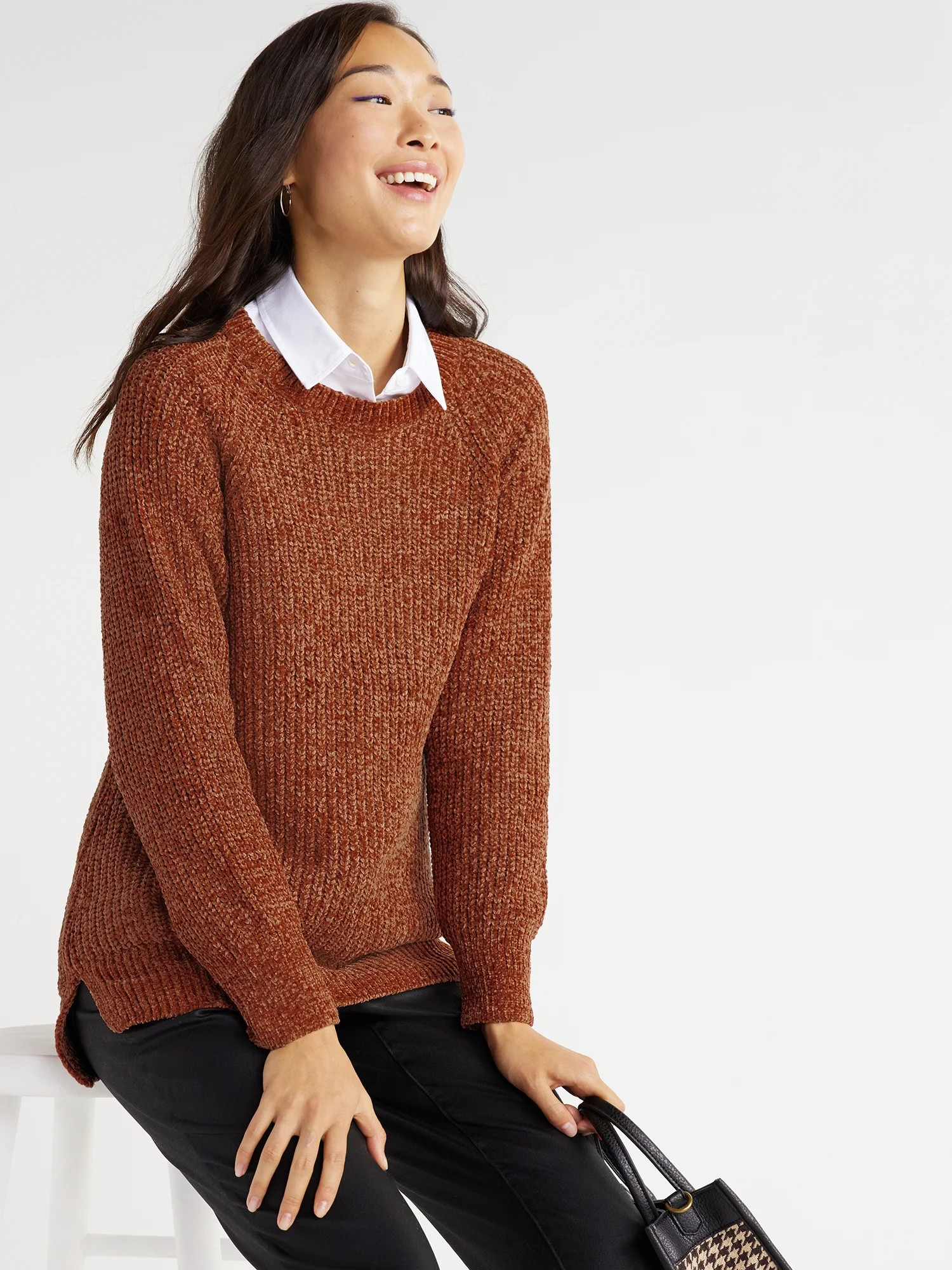 Time and Tru Women's Chenille Crew Neck Sweater, Midweight, Sizes XS-XXXL | Walmart (US)