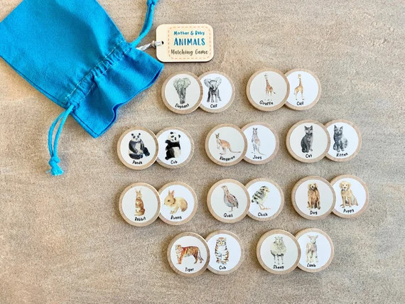 Mother & Baby Animal Wooden Matching Memory Game  Busy Bag  - Etsy | Etsy (US)