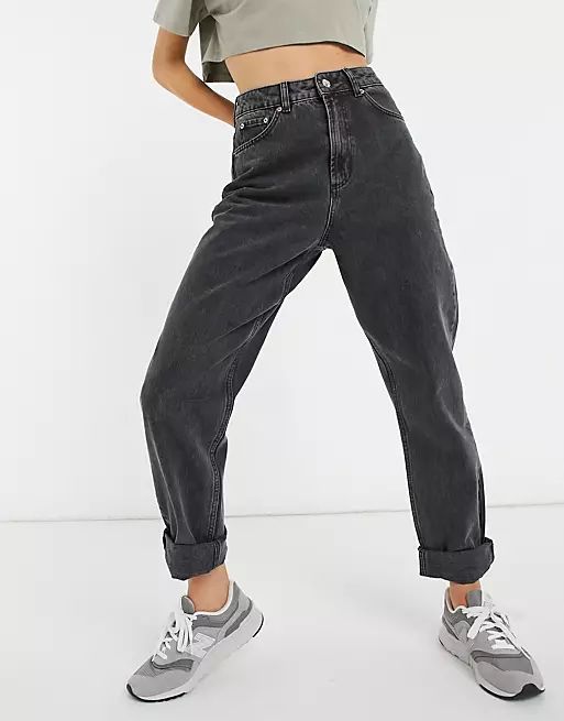 ASOS DESIGN High rise 'slouchy' mom jeans in washed black | ASOS (Global)