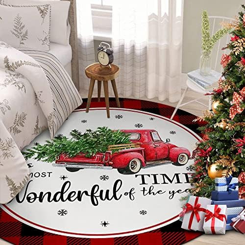 Merry Christmas Tree Round Area Rug for Living Room-4ft Diameter Ultra Soft Retro Xmas Truck Floo... | Amazon (US)
