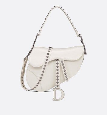 Saddle Bag Latte Lambskin Embroidered with Studs | DIOR | Dior Couture