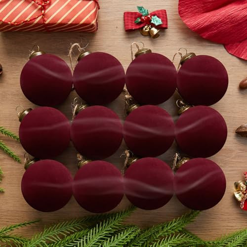 12PCS Light Scented Velvet Christmas Balls Ornament Shatterproof Velvet Xmas Tree Baubles Hanging Pendant for Winter Party Holiday Home Gift Office Yard Decor(Burgundy,2.36'') | Amazon (US)