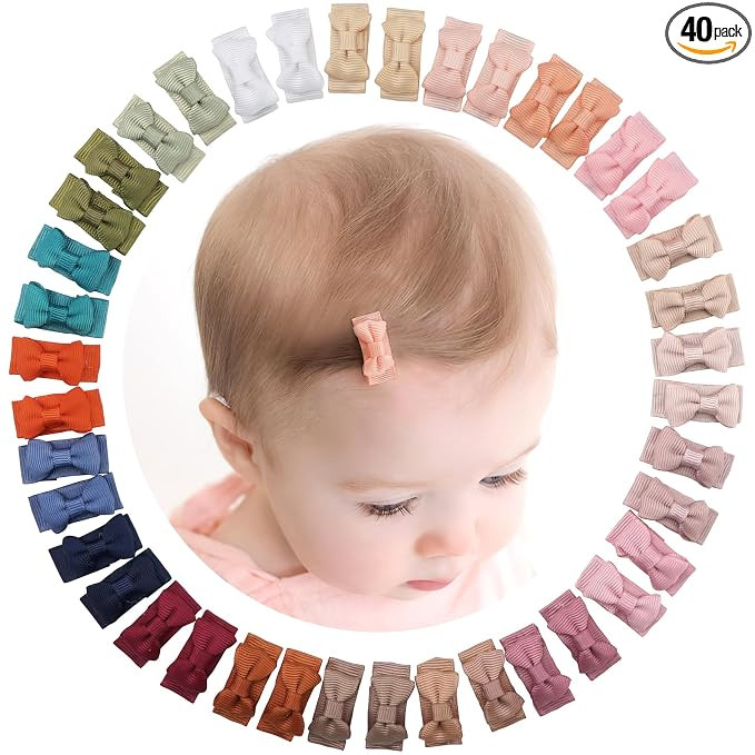 CÉLLOT 40pcs Mini 1.2" Grosgrain Ribbon Snap Clips - Tiny Fine Thin Hair Bows in Pairs for Baby ... | Amazon (US)