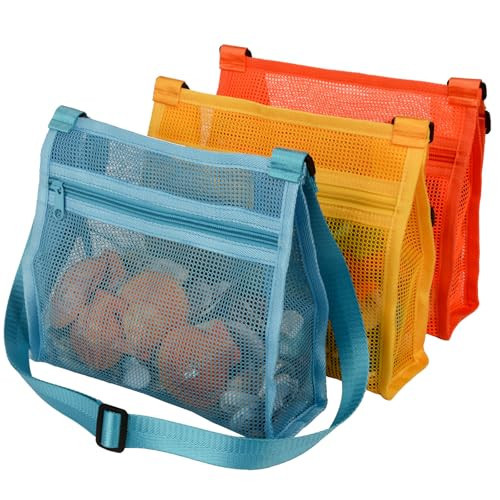 MUYIZI Mesh Beach Bag for Shells Collecting 3 Pack,Shell Bags for Beach, Beach Shell Bag for Kids, Sea Shell Bags for Picking Up Shells, Sand Toys Swimming Accessories for Boys and Girls | Amazon (US)