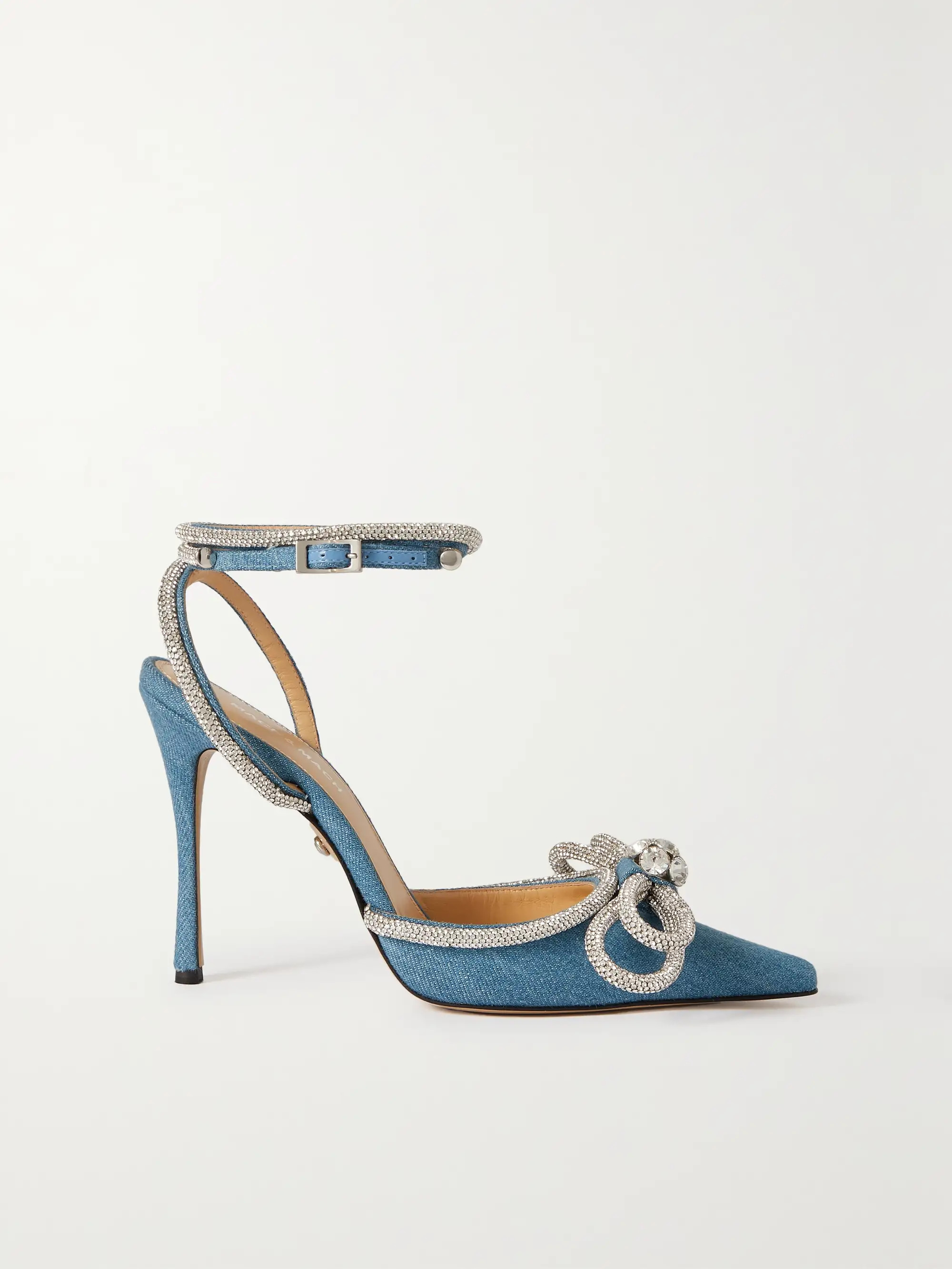 Double Bow crystal-embellished denim pumps | NET-A-PORTER (US)