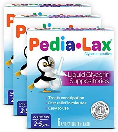 Pedia-Lax Laxative Liquid Glycerin Suppositories for Kids, Ages 2-5, 6 CT, 3 Pack | Amazon (US)