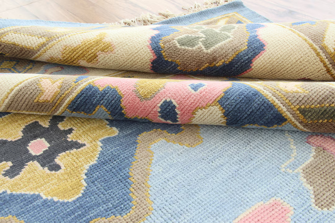 Sky Blue Oushak Style Rug 4x6, 5x8, 6x9, 8x10, 9x12, 10x14 Ft Antique Style Hand Knotted Soft Woo... | Etsy (US)