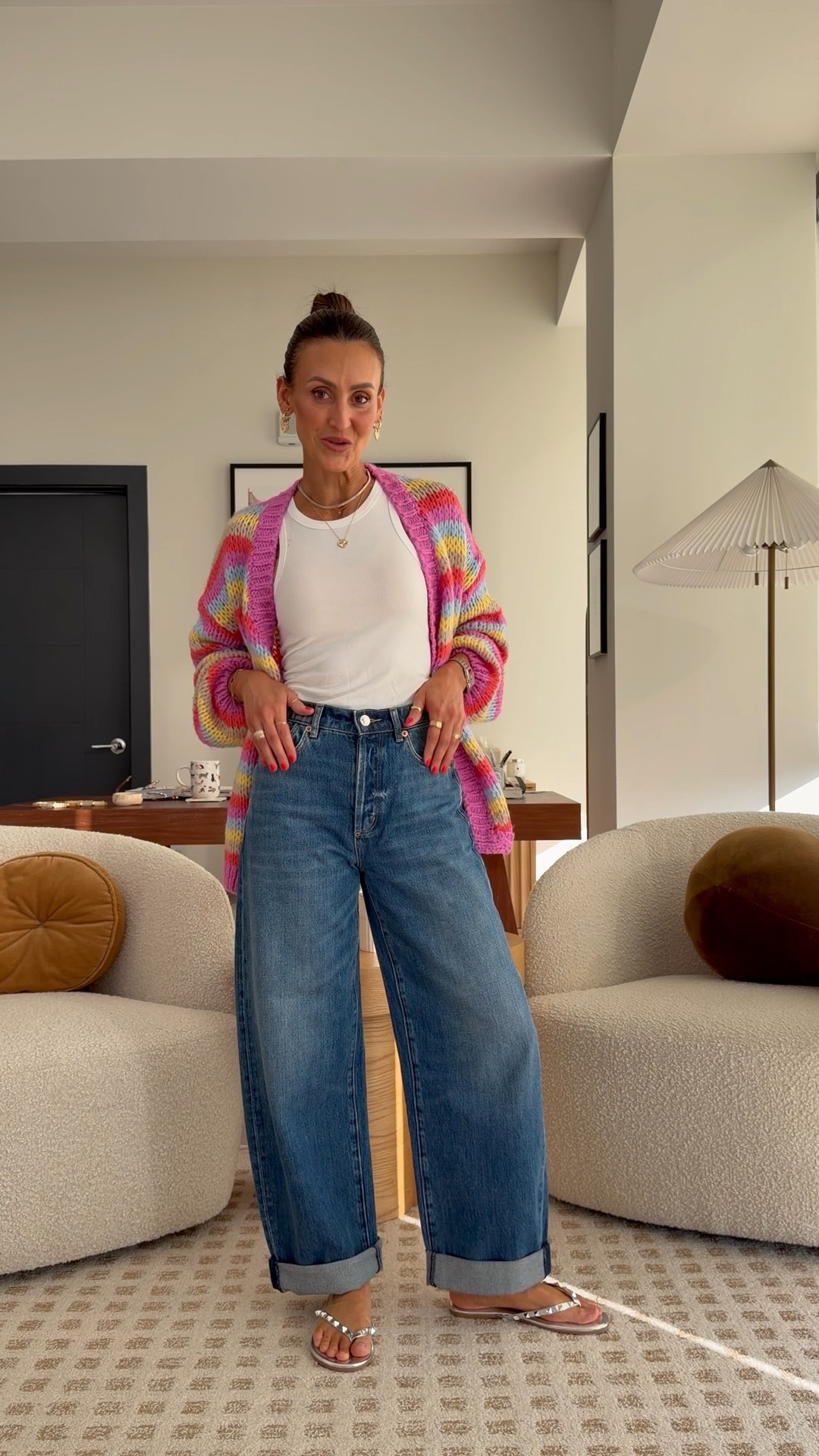 I can never say no to a barrel jean! The versatile turn-up hem can be worn rolled up or rolled down, it has a soft hand feel and nice draped shape.
This fabric will mold to your body after several wears and washes - size 25 - also wanted to brighten your day with this cute colorful cardi! So soft!! 

#LTKValentine #LTKootd #LTKSeasonal