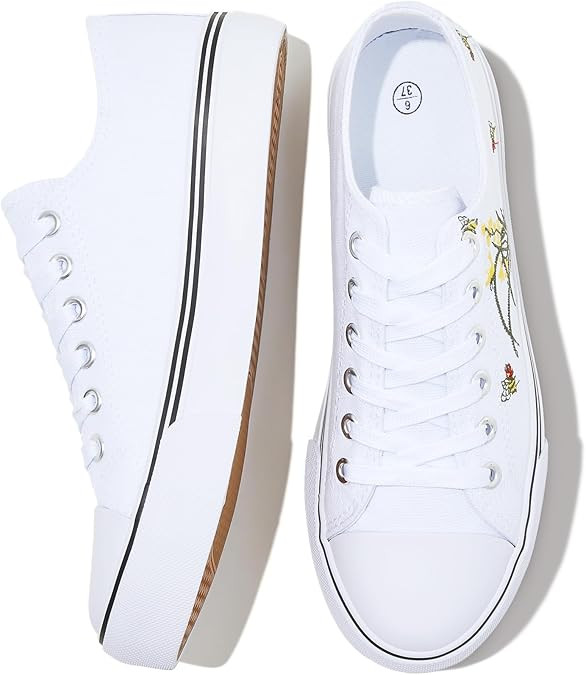 FRACORA Womens White Black Canvas Sneakers Low Top Canvas Shoes for Women Tennis Shoes       
   ... | Amazon (US)