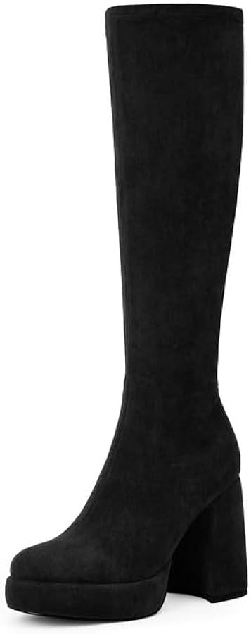 Modatope Platform Knee High Boots for Women Chunky Heel Rounded Toe Womens Knee High Boots Side Z... | Amazon (US)