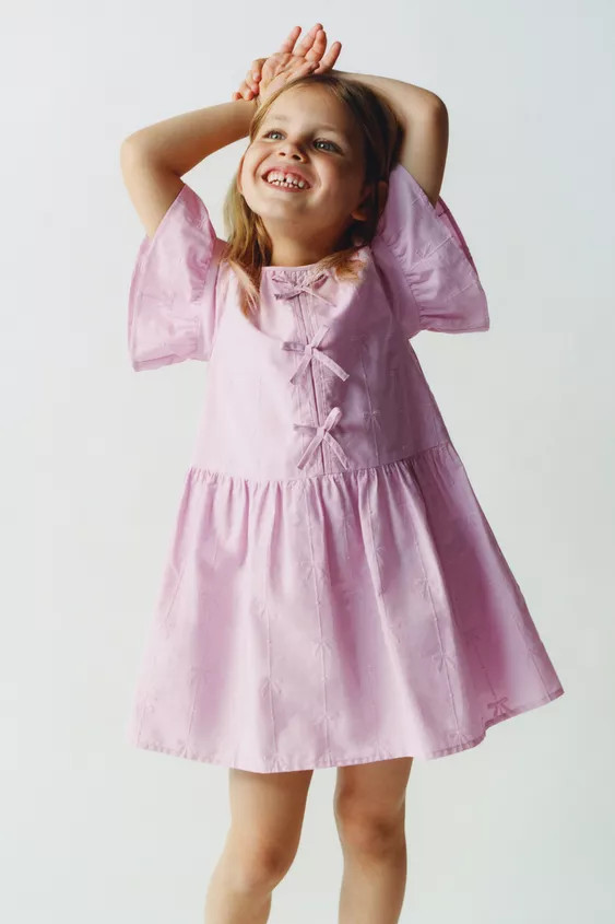 EMBROIDERED BOW POPLIN DRESS | Zara US