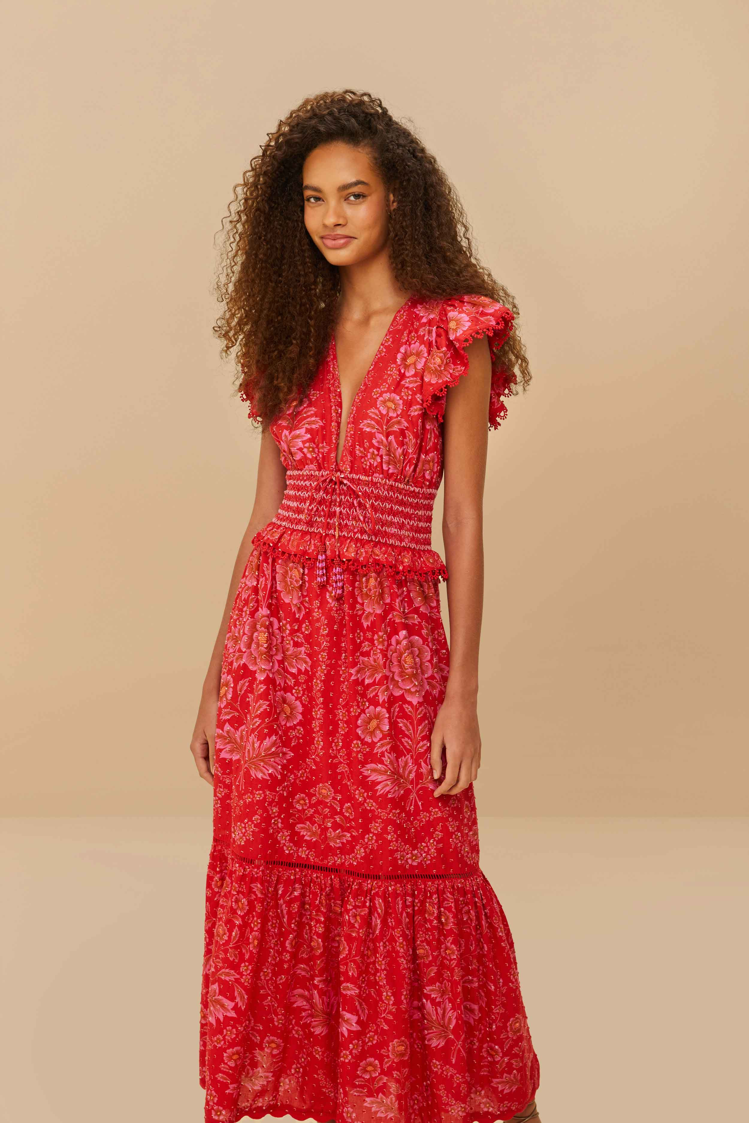 Red Olivia Lace Maxi Dress | FarmRio (US)