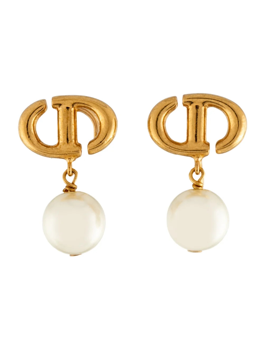 Faux Pearl CD Navy Clip-On Earrings | The RealReal