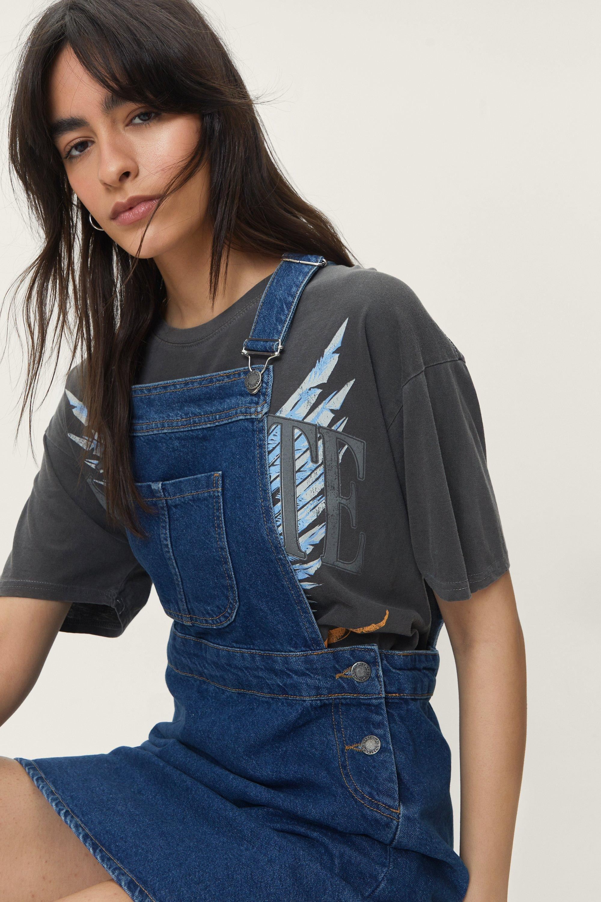 Womens Denim Overall Mini Dress - Vintage Blue - 12 | Nasty Gal (US)