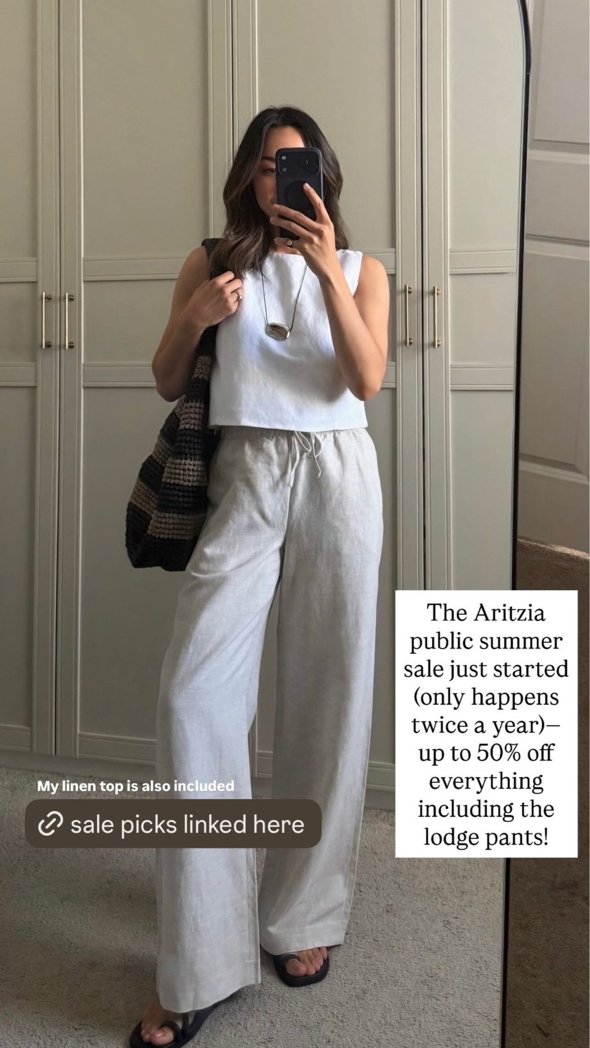 The Aritzia sale ends tomorrow 7/5! Everything is up to 50% off 

Cavalier tank — white is sold out, wearing xs, still available in a few other colors 
Lodge linen pants — wearing xs in the regular length 

Summer outfit / elevated staples

#LTKSaleAlert #LTKootd