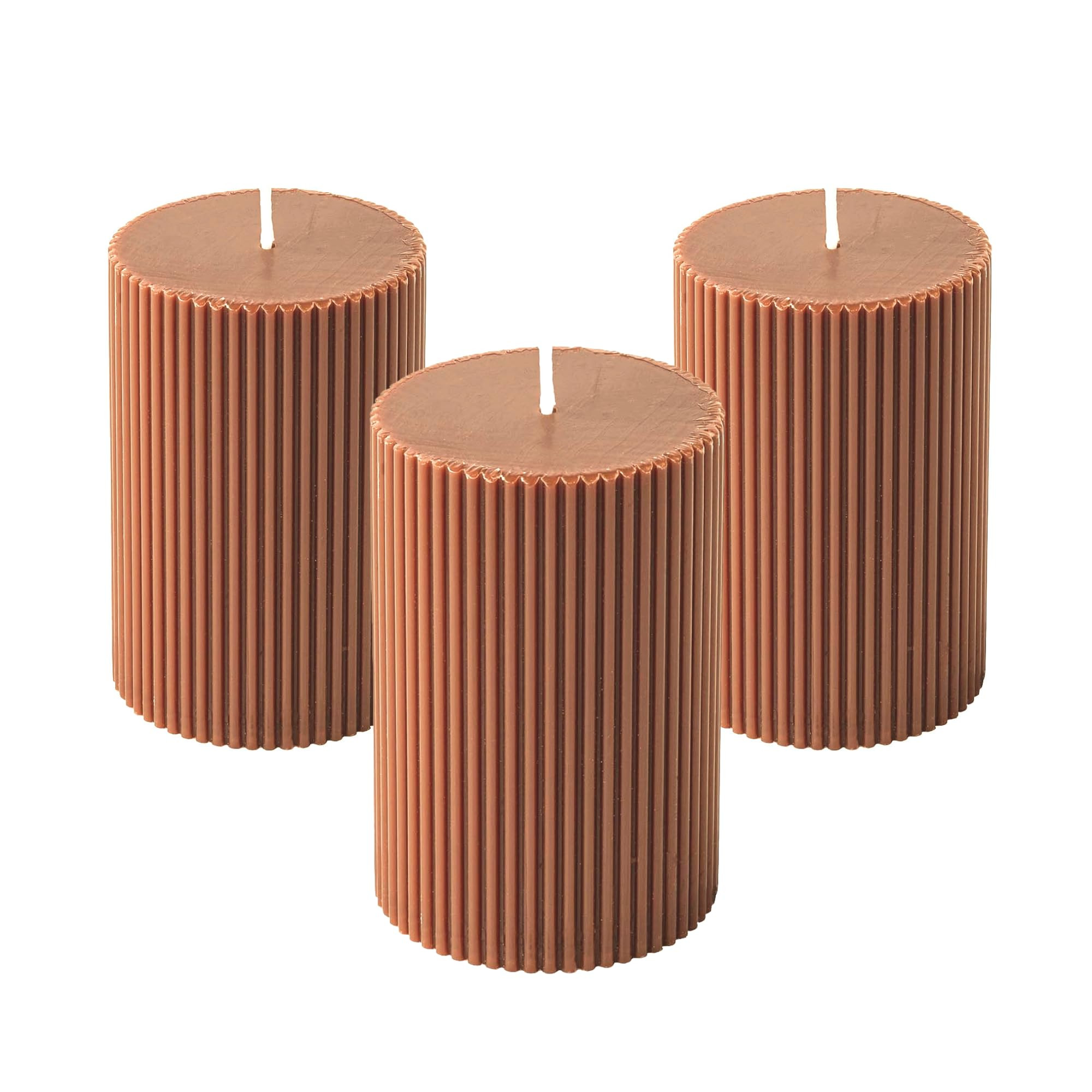 3-Pack Brown Ribbed Pillar Candles Unscented, 2.75x4 Inches Maroon Brown Candles Handmade, Aesthe... | Amazon (US)