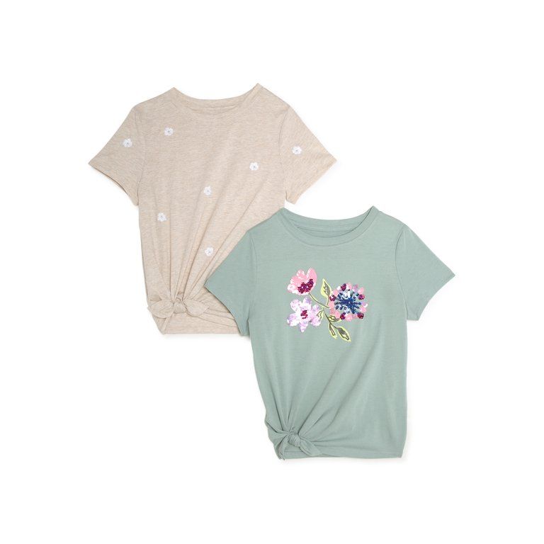 Wonder Nation Girls Embellished Graphic Side-Tie T-Shirts, 2-Pack, Sizes 4-18 & Plus | Walmart (US)