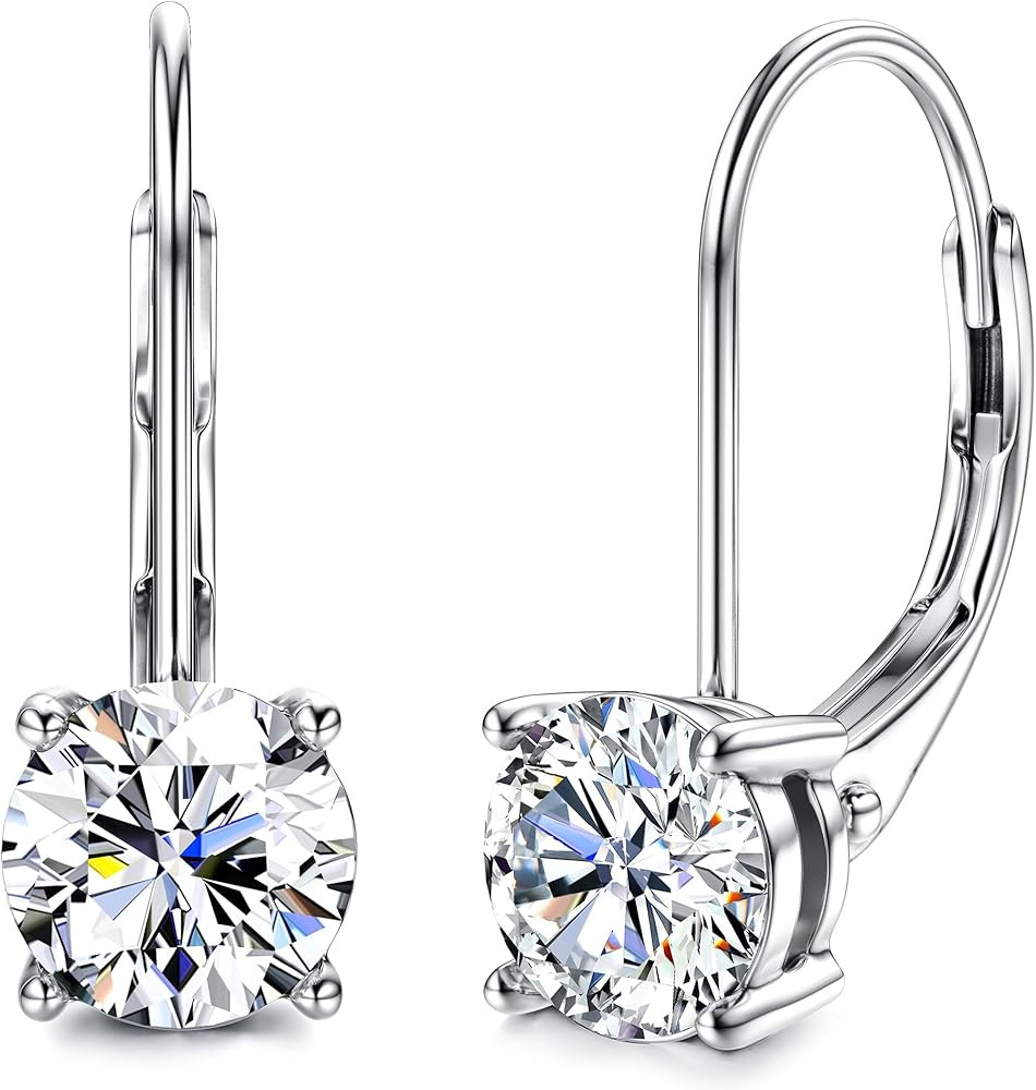 Moissanite Earrings,1.0ct-2.0ct D Color Brilliant Round Cut Earring 18K White Gold Plated Sterlin... | Amazon (US)