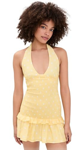 Seven Wonders Women's Fleur Shirred Halter Mini Dress, Lemon White Polka, XS | Amazon (US)
