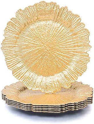 MAONAME Round 13" Gold Charger Plates, Plastic Reef Plate Chargers for Dinner Plates, Wedding, El... | Amazon (US)