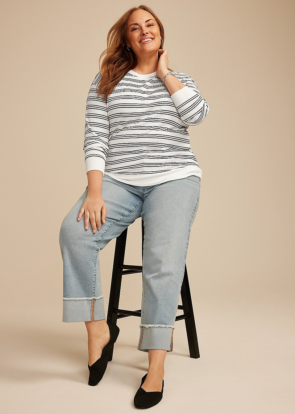 Plus Size 24/7 Hacci Striped Long Sleeve Tee | Maurices