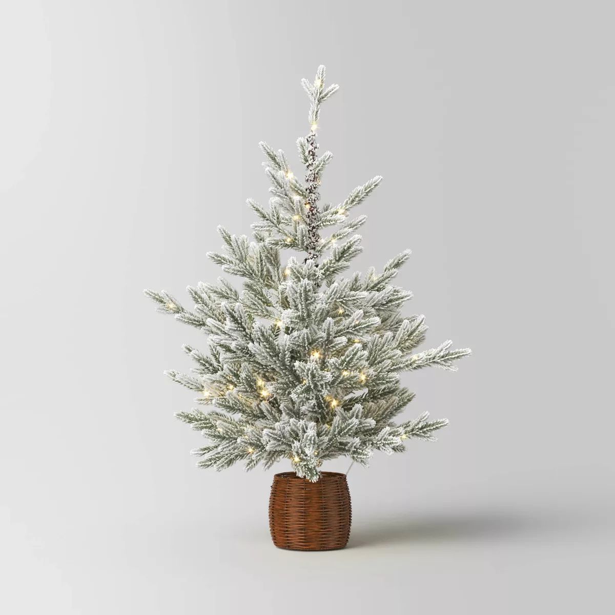 40" Pre-lit LED Glitter Flocked Balsam Fir in Basket Mini Artificial Christmas Tree Warm White Li... | Target