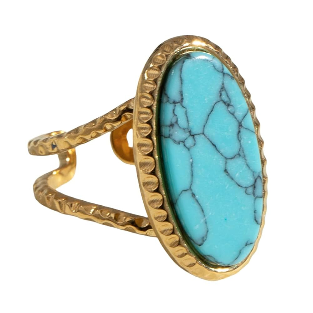 Geometric Oval Statement Ring for Women Gold Plated Titanium Steel Retro Stone Adjustable Open Ba... | Amazon (US)