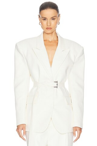 Helsa The Belted Blazer in Cream - White. Size S (also in L, XL). | FWRD 