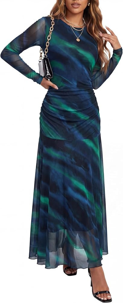 Soft stretch fabric, crew neck flattering ruched waist, floral print for weddings cocktail party ... | Amazon (US)