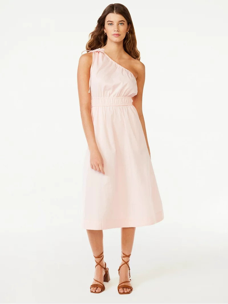 Free Assembly Women's Sleeveless One Shoulder Midi Dress with Elastic Waist, Sizes XS-XXL | Walmart (US)