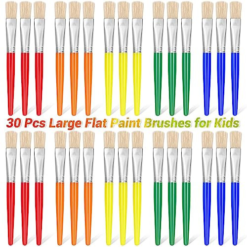 30Pcs Paint Brushes Flat Tips, Anezus Kids Paint Brushes Bulk for Toddler Classroom Paint Brush Set for Preschool Teachers Daycare Washable Acrylic Paint Watercolor | Amazon (US)