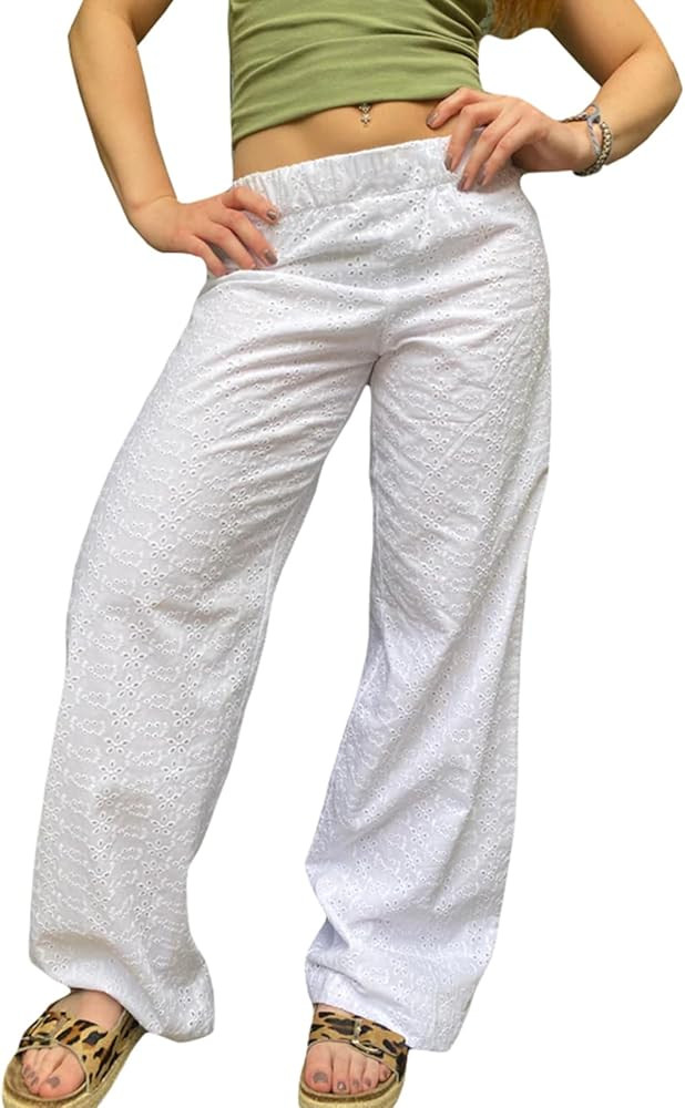 Seyurigaoka Y2K Striped Pajamas Pants for Women Cute Wide Leg Pinstripe Sleep Pj Bottoms Preppy L... | Amazon (US)