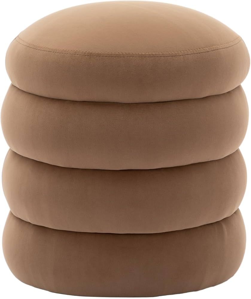 Arvella 17" Wide Velvet Round Pouf Ottoman Footstool, Soft Vanity Makeup Stool with Pie-Layered D... | Amazon (US)