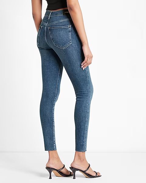 High Waisted Medium Wash Raw Hem Skinny Jeans | Express