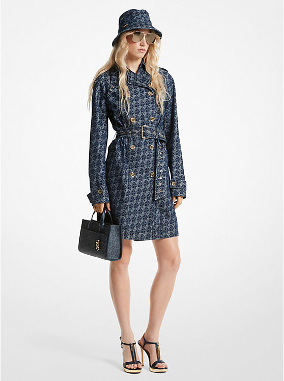 Empire Signature Logo Jacquard Denim Trench Coat | Michael Kors US