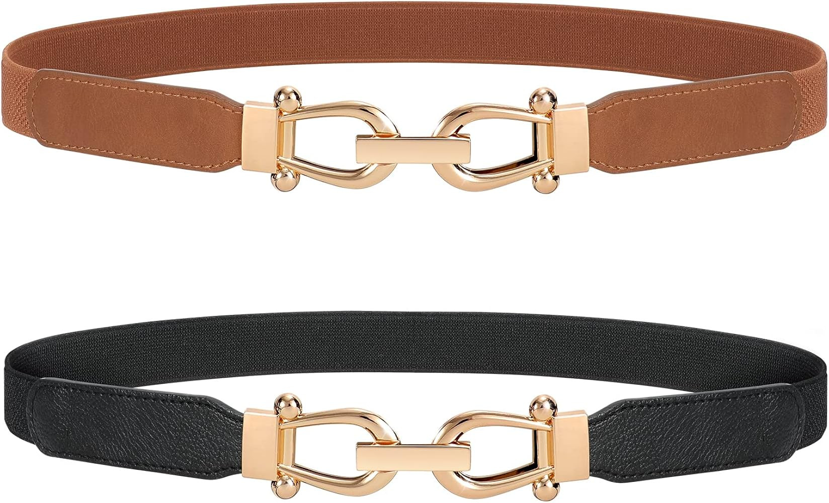JASGOOD Women Stretchy Waist Belt Retro Elastic Skinny Belt for Ladies with Gold Buckle | Amazon (US)