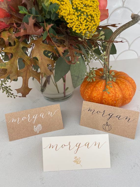 Thanksgiving Place Cards (Sets of 5+) | Custom Handwritten Calligraphy | Personalized Table Name ... | Etsy (US)