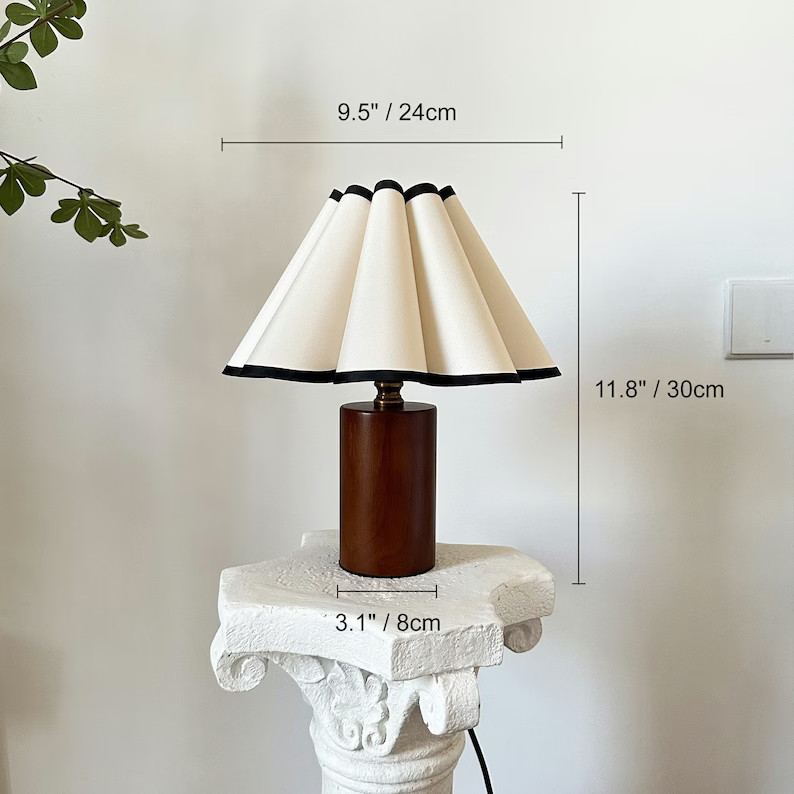 Wooden Pillar Pleated Table Lamp, Fabric Shade 110-240V for Bedroom Living Room Kitchen Retro Rus... | Etsy (US)