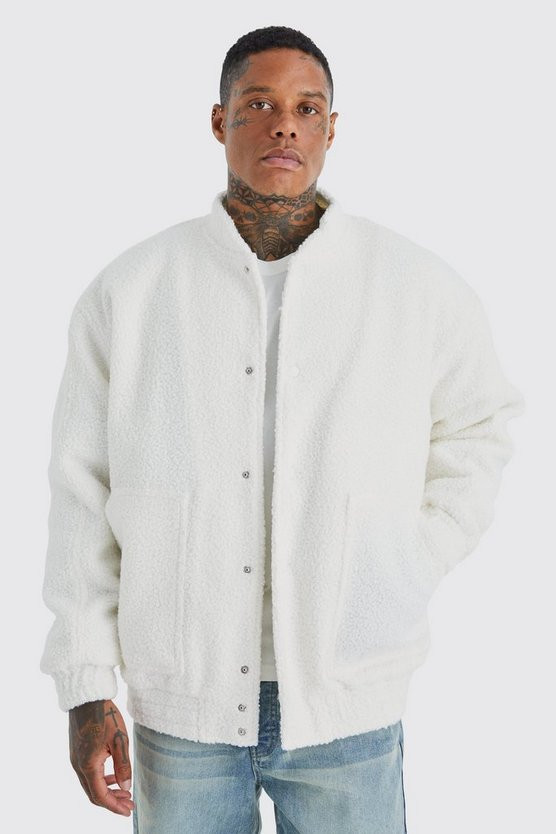 Oversized Heavy Boucle Textured Bomber | boohooMAN (US & Canada)