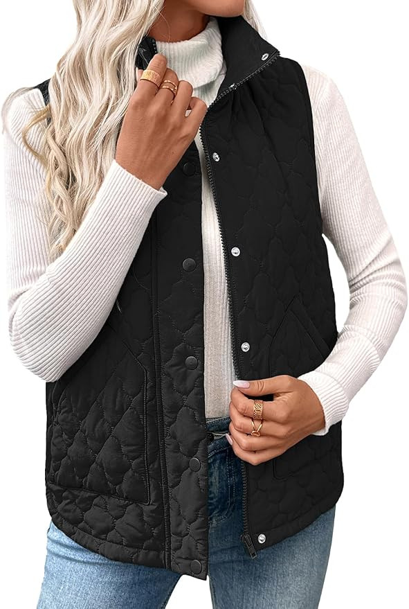EVALESS Womens Puffer Vest Lightweight Stand Collar Sleeveless Cropped Quilted Jackets Button Fal... | Amazon (US)