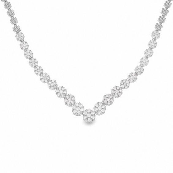 3 CT. T.W. Multi-Diamond Chevron Flower Necklace in 14K White Gold|Zales | Zales