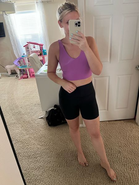Running errands this morning in the heat and wore my biker shorts and purple sports bra tank! 

#LTKActive #LTKFitness #LTKMidsize