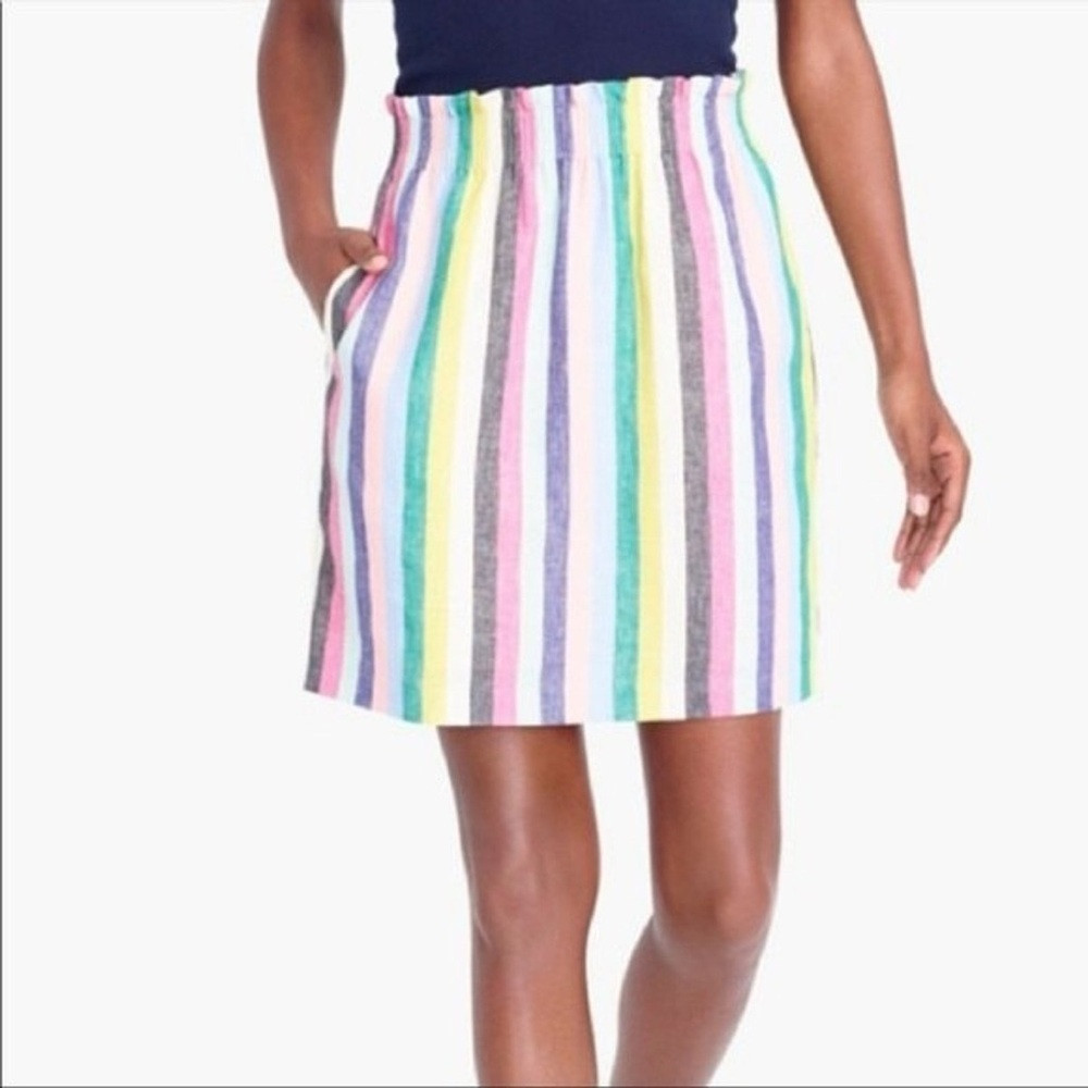 J. Crew Women's Sz 4 Rainbow Striped Mini Skirt Elastic Waist Summer Linen Blend | Poshmark